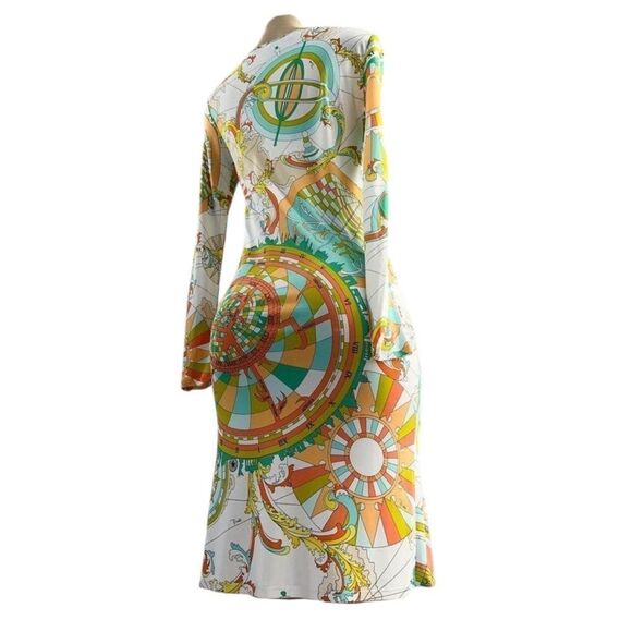 EMILIO PUCCI V-Neck Abstract Print Long Sleeve Shift Mini Dress Size IT38 - Picture 6 of 15